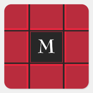 Red and Black Single Initial Christmas Square Sticker