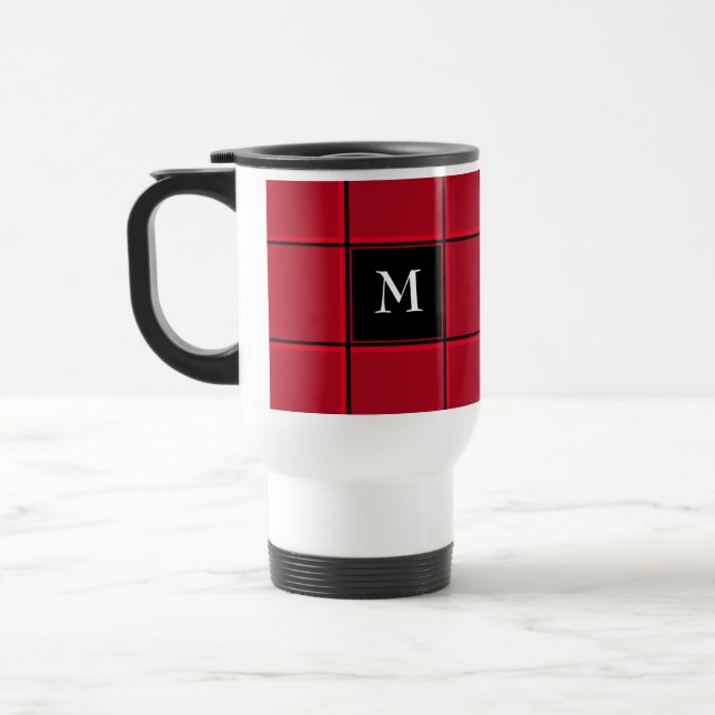 Red and Black Single Initial Christmas Travel Mug (Left)
