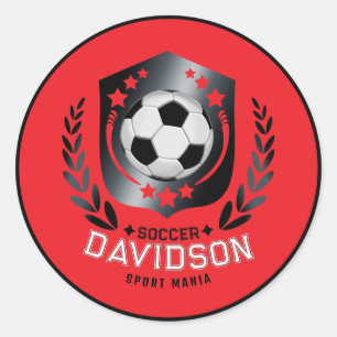 Red and Black Soccer Ball for Sporty Men and Boys Classic Round Sticker