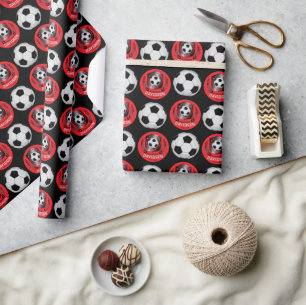 Red and Black Soccer Ball for Sporty Men and Boys Wrapping Paper