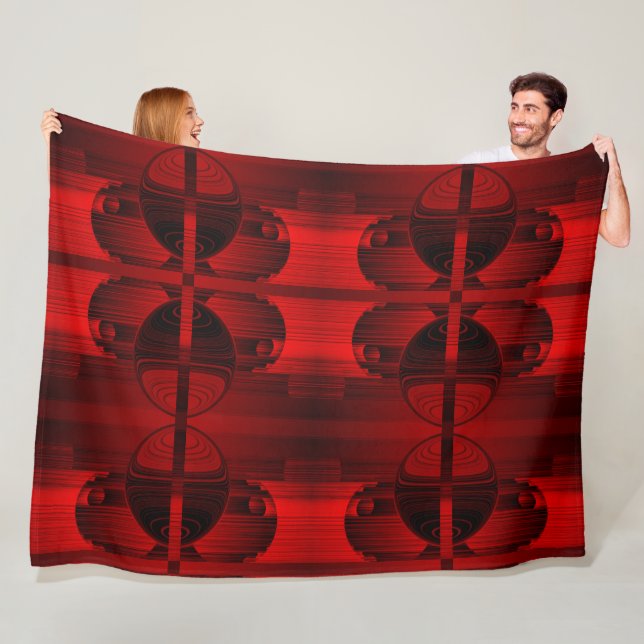 Red and Black Spheres Abstract Geometric Art Blank Fleece Blanket (In Situ)