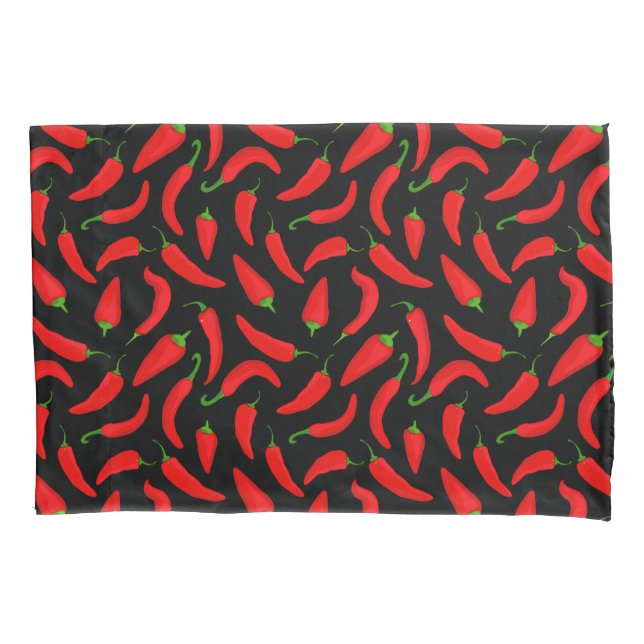Red and Black Spicy Chilli Pepper Patterned Pillowcase (Front)