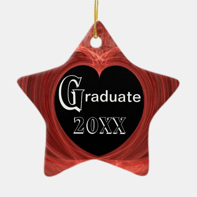 Red and Black Spiralled Heart Ceramic Tree Decoration (Front)