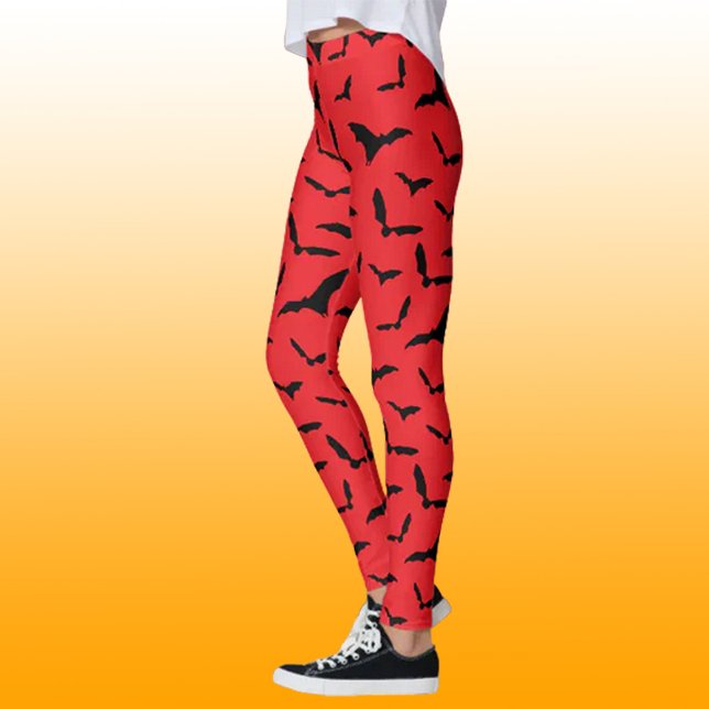 Red and Black Spooky Bats Halloween Costume Leggings (Creator Uploaded)