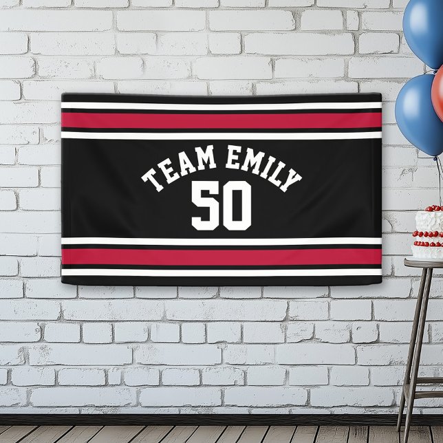 Red and Black Sports Jersey Custom Name Number Banner (Custom Birthday Banner)