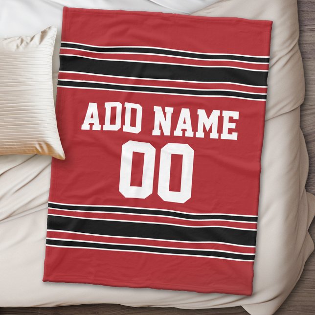 Red and Black Sports Jersey Personalised Fleece Blanket (Personalized fleece blanket - Sports Theme)