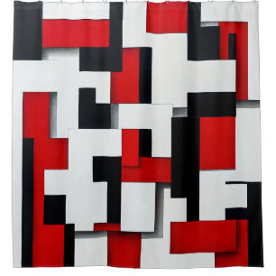 Red and black square pattern with a white backgrou shower curtain
