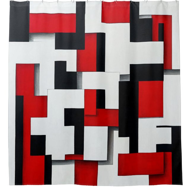 Red and black square pattern with a white backgrou shower curtain (Front)
