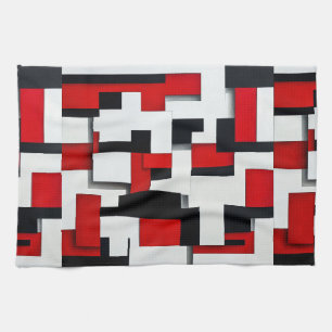 Red and black square pattern with a white backgrou tea towel