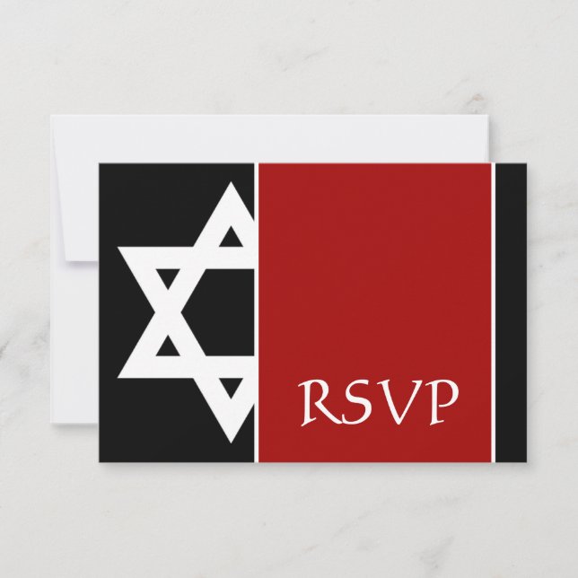Red and Black Star of David Bar Mitzvah RSVP Card (Front)