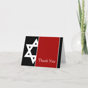 Red and Black Star of David Bar Mitzvah Thank You Card