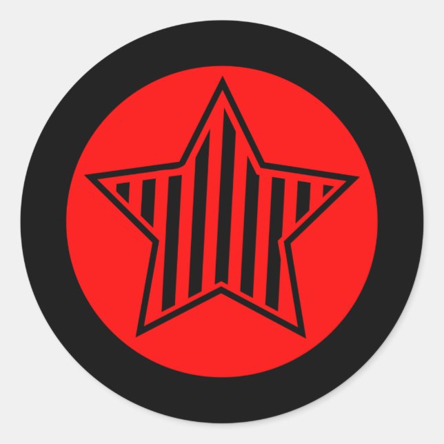 Red and Black Star Round Sticker (Front)