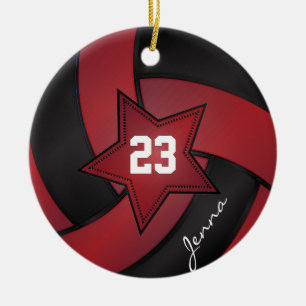 Red and Black Star Volleyball Ceramic Tree Decoration