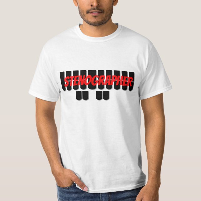 Red and Black Stenographer Steno Machine Keys T-Shirt (Front)