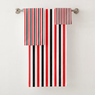 Red And Black Stripe Design Bath Towel Set
