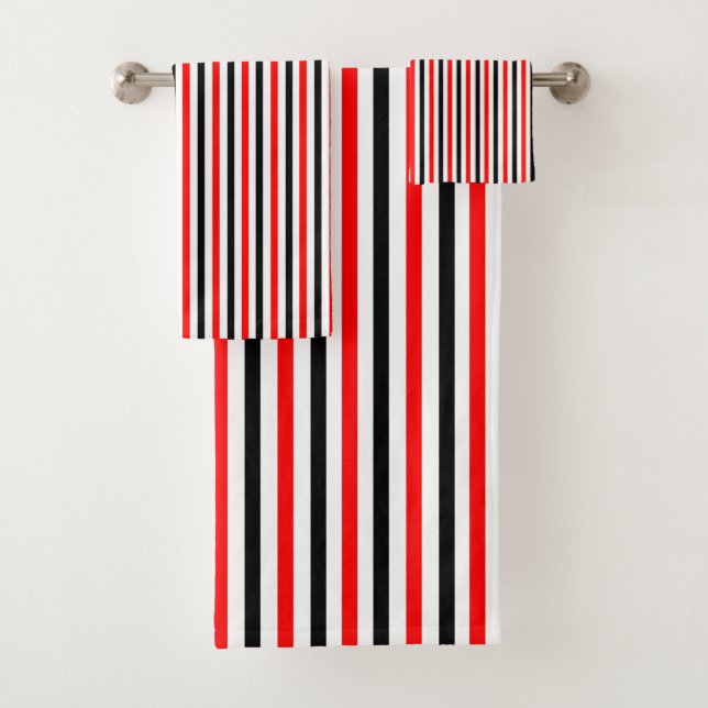 Red And Black Stripe Design Bath Towel Set (Insitu)