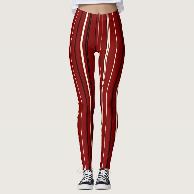 Red and Black Stripes Leggings (Front)