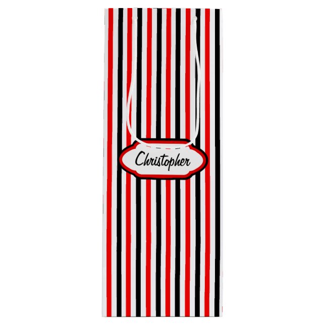 Red And Black Stripes Pattern Wine Gift Bag (Front)