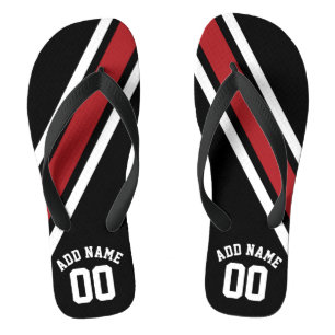 Red and Black Stripes with Name and Number Jandals