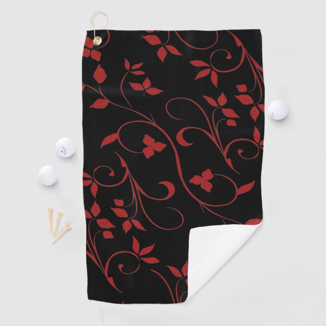 Red and Black Stunning Decorative Fern Golf Towel (InSitu)