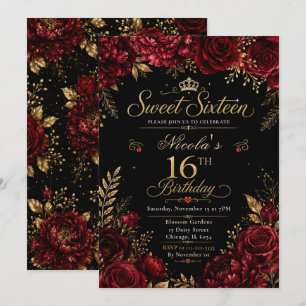 Red and Black Sweet Sixteen Invitation