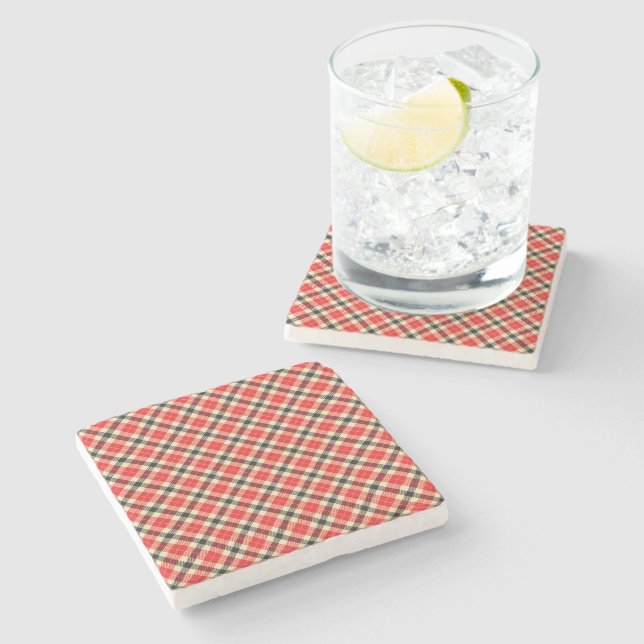 Red and Black Tartan Plaid Stone Coaster (Side)
