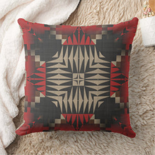 Red and Black Textured Geometric Cushion