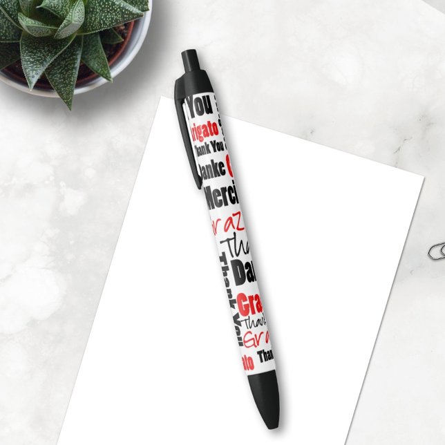 Red and Black Thank You Word Cloud Black Ink Pen (The word collage pen is a nice gift idea for volunteers, teacher or other people you want to thank. )