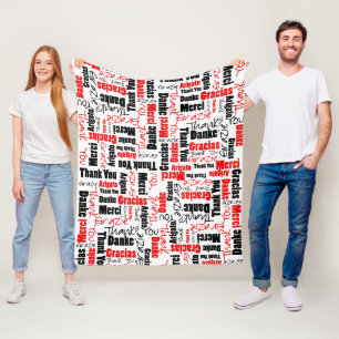 Red and Black Thank You Word Cloud Fleece Blanket