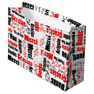 Red and Black Thank You Word Cloud Large Gift Bag