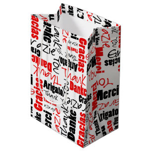 Red and Black Thank You Word Cloud Medium Gift Bag