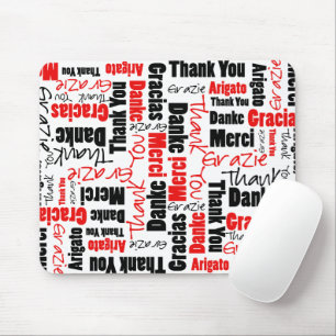 Red and Black Thank You Word Cloud Mouse Pad