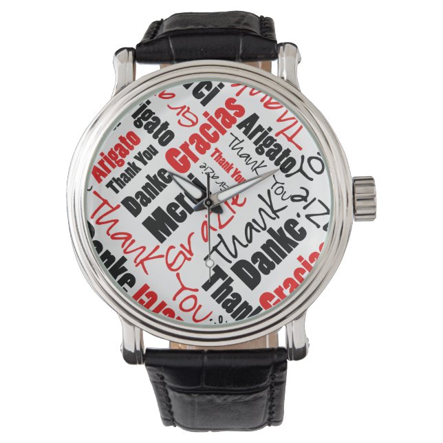 Red and Black Thank You Word Cloud Watch (Front)