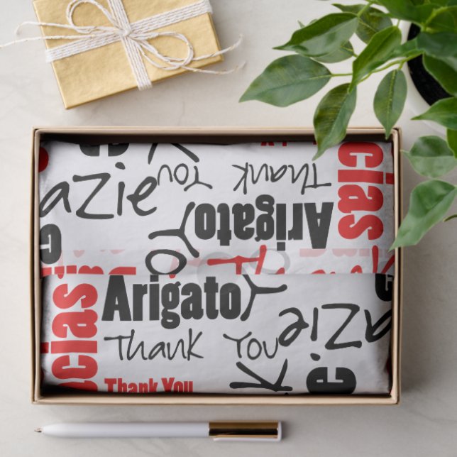 Red and Black THANK YOU Word Collage Tissue Paper (Gift)