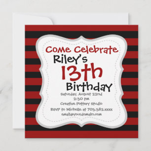 Red and Black Thick Striped Layer Pattern Invitation