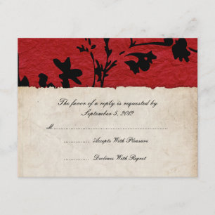 Red and Black Torn Paper Wedding RSVP Card