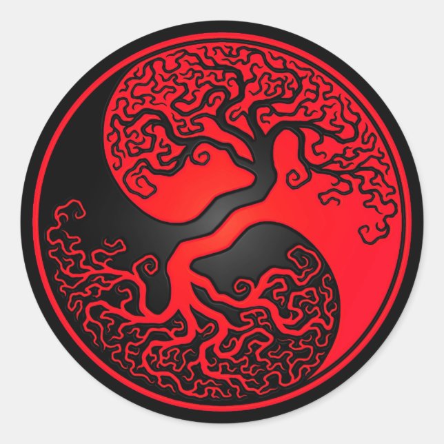 Red and Black Tree of Life Yin Yang Classic Round Sticker (Front)