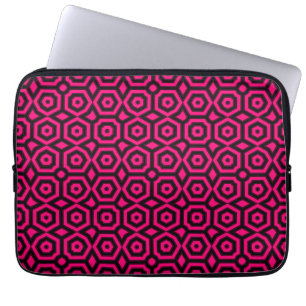 Red and black trendy geometric art deco pattern laptop sleeve
