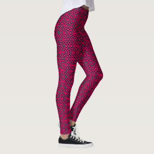 Red and black trendy geometric art deco pattern leggings