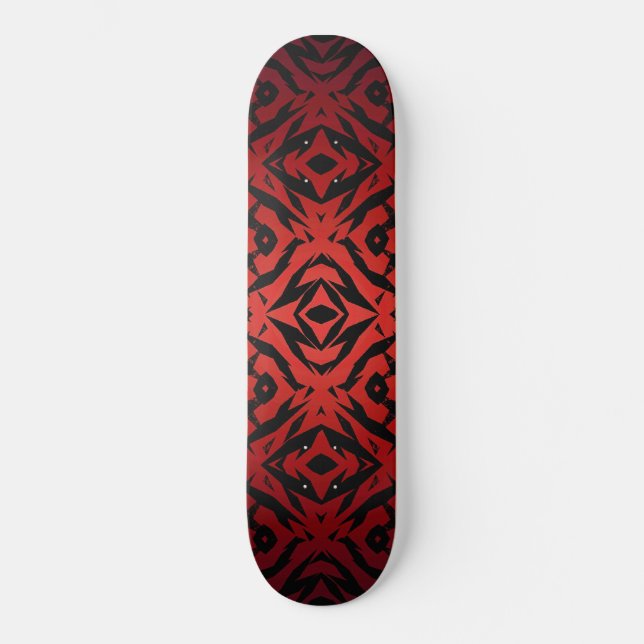Red and black tribal shapes pattern skateboard (Front)