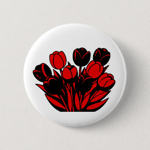 Red and Black Tulip Bouquet 6 Cm Round Badge