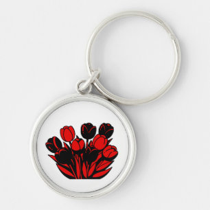 Red and Black Tulip Bouquet Key Ring