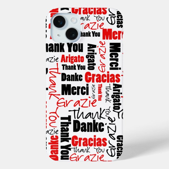 Red and Black Typography Multilingual Thank You Case-Mate iPhone Case (Back)