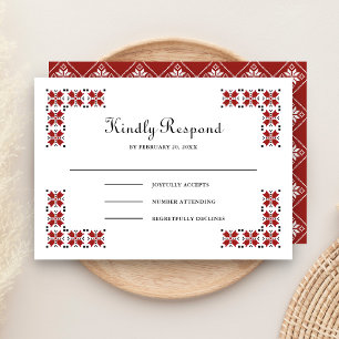 Red and Black Ukrainian Embroidery Wedding RSVP Card
