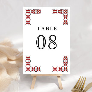 Red and Black Ukrainian Embroidery Wedding Table Number