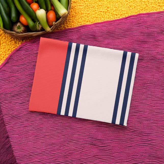 Red and Black Uniform Stripes Tea Towel (Kitchen Towel)