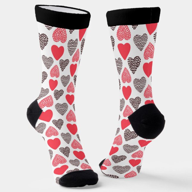 Red and black Valentines hearts pattern Socks (Angled)