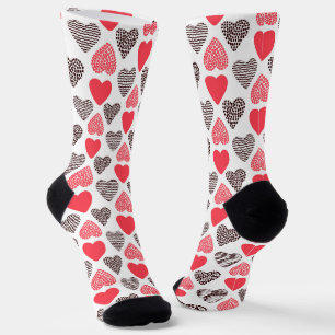 Red and Black Valentine's hearts Pattern Socks
