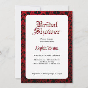 Red and Black Victorian White Bridal Shower Invitation