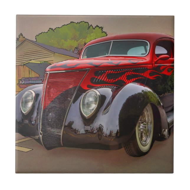 RED AND BLACK VINTAGE CAR TILE (Front)
